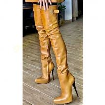 Solide matte Leder Schnalle Gürtel Riemen über dem Knie Stiefel Stiletto High Heel Seite Reiß verschluss sexy Frauen Schuhe 2024 Para Mujere