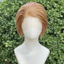 Kurze Bob-Schnitt-Cosplay-Perücken für Männer, honigbraune Frauen, freie Teil-Perücke, leimlos, 13 x 4 synthetische Lace-Front-Perücken, natürlicher Haaransatz, 150 %
