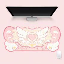 Rosa SAKURA HEART Mauspad, rutschfest, dunkle Sternflügel, Mauspads, XXL, extra groß, Kawaii Gaming-Schreibtischunterlage, Laptop-Schreibtischzubehör