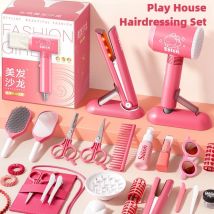 Girls Beauty Salon Set Kids Hair Beauty Makeup Set Simulation Hair Dryer Fashion Styling Tool Pretend Play House Gift Fun Game