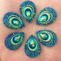 20 Stück 18*25mm Drop AB Schwarzes Harz Pfauenauge Flatback Strass Ornament Applikation Hochzeit DIY Scrapbook