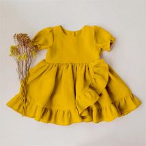 Kleinkind Mädchen Leinen Kleid Baby Mädchen Rüschen Prinzessin Kleid Kinder Party Kleider Kleinkind Mädchen Kurzarm Sommer Tutu Kleid
