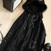 Subculture Japanese Retro Long Sleeve Hoodie Cat Ears Lace Decoration Women Casual Sweatshirt Gothic Y2K Harajuku Autumn Coat