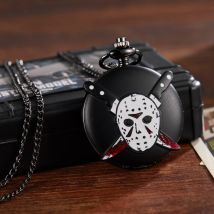 Personalizzato fashion trend retro relief ghost double knife pattern British style flip pocket watch men quartz watch necklace