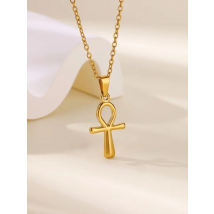 Religion Egyptian Ankh Crucifix Necklaces Gold Color Cross Charm Choker Stainless Steel Symbol of Life Jewelry Gifts Women Men