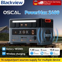 Blackview OSCAL PowerMax 2400 Power Station Batteria LiFePO4 da 1872 Wh, 2400 W (picco 4800 W), generatore solare a 16 uscite, controllo WiFi o Bluetooth, 0 dB, silenzioso, doppi altoparlanti