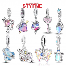 Sterling Silver 925 Colored Zircon Heart-shaped Pendant Beads Charm Fit Original Bracelet Jewelry Making Fine Gift for Women
