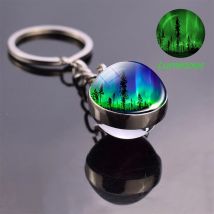 Leuchtende Aurora doppelseitige Glaskugel Schlüssel bund Glas Cabochon Schmuck Nordlichter Schlüssel ring leuchten in den dunklen Charms