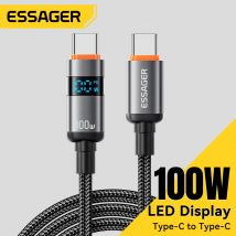 Essager 100W Tipo C a Tipo C Cavo 5A PD Ricarica rapida Cavo Display da USB C a USB C per MacBook Laptop iPad Xiaomi 14 iPhone 15