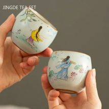 Chinesische Retro Ru Ofen Keramik Teetasse Lotus Muster Kaffeetasse Reise Tragbare Teeschale