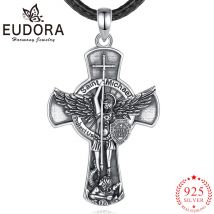Eudora Halskette aus 925er-Sterlingsilber, St. Michael Erzengel, Kreuzschild, christlicher Anhänger, Amulett, Herren, Vintage-Persönlichkeitsschmuck