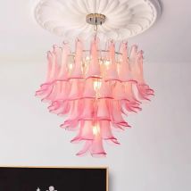 Luxuriöse rosa Glas-Kronleuchter, handgefertigte Pendelleuchte aus farbigem Glas für Wohnzimmer, französischer Stil, Mädchenzimmer-Dekorationslampe