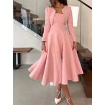 Spring and autumn 2025 new women's dress solid color long sleeve jacket +A word fluffy sling dress fashion two-piece suit.