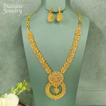 Bohemia Luxury Original 18K Gold Plated Jewelry Set Exquisite Chunky Necklace Drop Earrings for Women Party Bridal Wedding Gifts