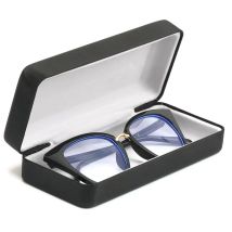 008 Hochwertiges schwarzes quadratisches Eisenetui für Brillen. Gebürsteter schwarzer Kortex. Anpassbares Logo auf der Etui-Box