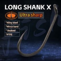 10 stücke Karpfen Angeln Haken Lange Schaft Micro Stacheldraht Größe 2/4/6/8 PTFE Beschichtung Ultra Sharp Schnabelt Punkt Für angeln Haar Rig