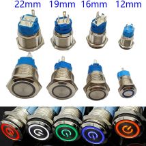 12/16/19/22mm Interruttore a pulsante in metallo impermeabile LED Luce momentanea a scatto Interruttore di alimentazione motore per auto 5V 12V 24V 220V Rosso Blu
