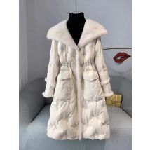 Süße Heiße Mädchen Elegante Gestickte Unten Jacke frauen Winter drehen-unten Kragen Lange Slim Fit Pelz Jacke Mode weibliche Kleidung