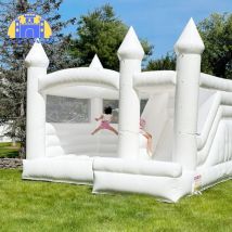 (13x13x11ft PVC ab Lager) Aufblasbares weißes Hüpfburg-Schloss, Hüpfburg mit Rutsche für Kleinkinder, Kinder, Geburtstag, Hochzeit