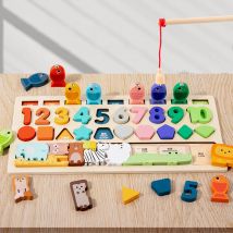 Montessori-Spielzeug für Kleinkinder, Form- und Zahlenabstimmung, Angelspiel, Tierpuzzle, um Feinmotorik für Jungen und Mädchen zu trainieren