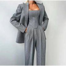 Set completo da donna 2025 Set da 3 pezzi casual alla moda delle nuove donne Cappotto blazer Pantaloni lunghi a gamba dritta a vita alta