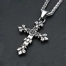 Gothic Vintage Edelstahl Kreuz Anhänger Halsketten für Männer Frauen Punk Hip Hop Mode Kreuz Blume Halskette Party Schmuck
