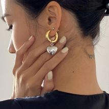 Edelstahl Creolen mit Metall Herz Ohrringe für Frauen klassisches Design Modeschmuck weibliche Party Ohrring Geschenk