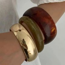 IngeSight.Z 3 Stile Boho breiter klobiger runder Acrylharz-Armreif für Damen, Hip Hop, geometrisches Metallarmband, stapelbarer Charms-Schmuck