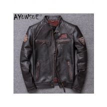 AYUNSUE Spring 100% Geunine Leather Jacket Men Autumn Motorcycle Coat Slim Cowhide Jackets Mens Clothes Chaquetas Hombre WPY4126