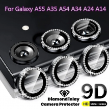 Diamond For Samsung A55 A35 A54 A34 5G A24 A15 A14 9H Tempered Glass Camera Lens Protector Alloy Ring Cover For Galaxy A 54