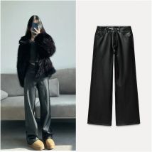 ETJ 2024 Herbst/Winter Neue Damen ZW-Serie Kunstleder einfaches Temperament gerade Hose 3581244