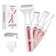 MAXGROOM 4-in-1-Elektrorasierer für Frauen, Bikini-Trimmer, Gesichts-Schnurrbart-Rasierer, Körper, Achselhöhlen, Beine, tragbarer schmerzloser Epilierer