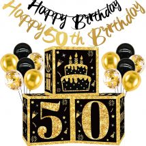 50th Birthday Decoration Box for Man Woman Party Supplies Favor With Black Gold Happy 50th Birthday Banner Balloon Cardboard Box