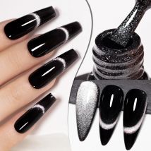 7.  5ML Czarny Lakier do Paznokci z Efektem Kociego Oka, Magnetyczny, Brokatowy, Ultra-Błyszczący, Długotrwały, Usuwany Soak Off, Lakier UV do Manicure