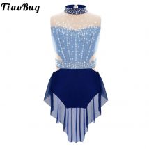 Body da ginnastica per balletto per bambina, vestito con strass lucidi, gonna in rete, body, pattinaggio su ghiaccio, costume da spettacolo lirico