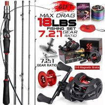 Sougayilang Casting Angelrutenrollen-Set 1,8/2,1 m Kohlefaser-Wurfrute und Rolle Max. Zugkraft 8 kg mit Schnurköder für Barsch, Hecht