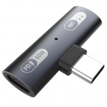 60 W 2-in-1-Adapter Typ C-Splitter auf Typ C AUX Audio-Kopfhörer Schnelllade-Datenübertragung für Typ-C-Schnittstellenserie