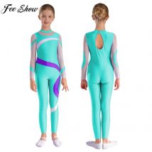 Kinder Mädchen Ballett Tanz Trikot Eiskunstlauf Gymnastik Akrobatik Yoga Body Langarm Sheer Mesh Overall Dancewear