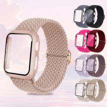 Strap+(Glass + Case) for Apple Watch 40/41/44/45/42/46mm, breathable nylon band+matte protective case.forSeries11 10 987 654 SE