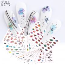 24szt / Zestaw Wiosna Lato Naklejka na paznokcie Naklejka wodna Nail Art Ink Flowers Leaves Graffiti