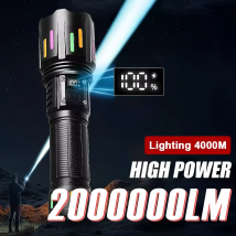 Torcia LED ad alta potenza 2000000 Lanterna tattica LM Lampada ricaricabile USB Torce da pesca da campeggio Torcia impermeabile