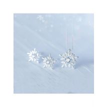 Creative Inlaid Zircon Snowflake Necklace Earring Sets For Women Girl Fashion 925 Sterling Silver Gift Christmas Jewelry Set