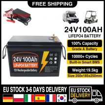 Batteria LiFePo4 24V 100AH Batteria incorporata al litio ferro fosfato BMS 10000 cicli di durata per camper camper Carrello da golf Solar Duty Free