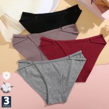 FINETOO 3 sztuk/zestaw damskie bawełniane majtki damskie seksowne majtki z niskim stanem kobiece oddychająca bielizna wzór z guzikami miękka bielizna
