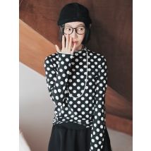IMAKOKONI originelles Design, gepunktet, langärmelig, schmal geschnitten, schwarzer Rundhalspullover, dünnes Oberteil für Damen 244783