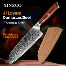 XINZUO 7 ''Pollici Coltelli da cucina Santoku 67 Strati Coltello da cuoco in acciaio di Damasco Manico in palissandro con carne Frutta Verdura