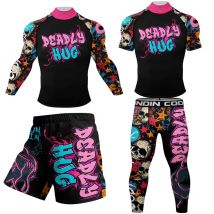 Rubber Waist Jiu Jitsu Rashguard MMA T-shirt+Pants For Men Set Muay Thair Shorts Grappling Bjj Boxing Rash Guard Sport Suits