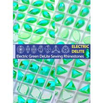Pubrilex Electric Green DeLite All Shapes Sew on Rhinestone Edges with Chamfers Glass Sewing Crystal for Garment Crafts Dress