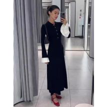Taruxy Flare Ärmel Spleiß gestrickt langes Kleid für Frauen lässig hohe Taille Knopf Revers Pullover Kleid elegante Herbst Party kleid