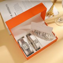 Fashionable simple small square diamond dial with steel strap women's quartz watch set of 12, suitable for Christmas and Hallowe